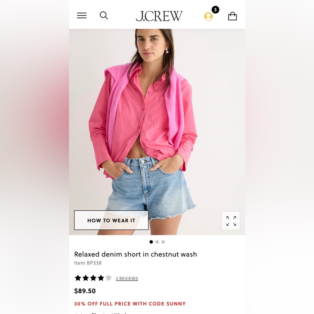 J Crew 3 in relaxed short - Size 10/30